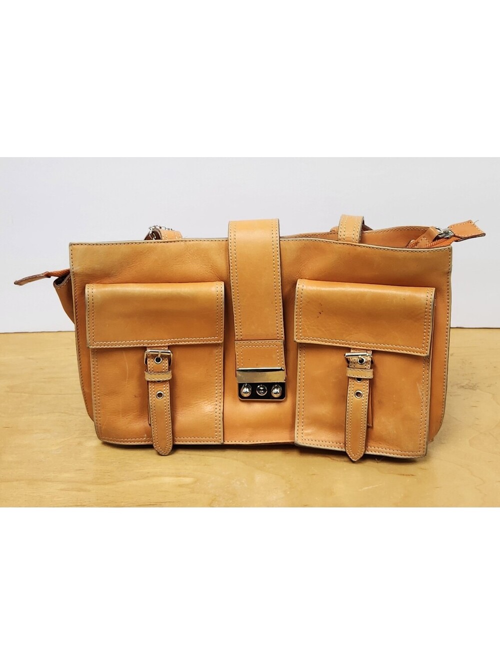 Perlina New York Hand Made in Italy Brown Leather Shoulder Bag Vintage